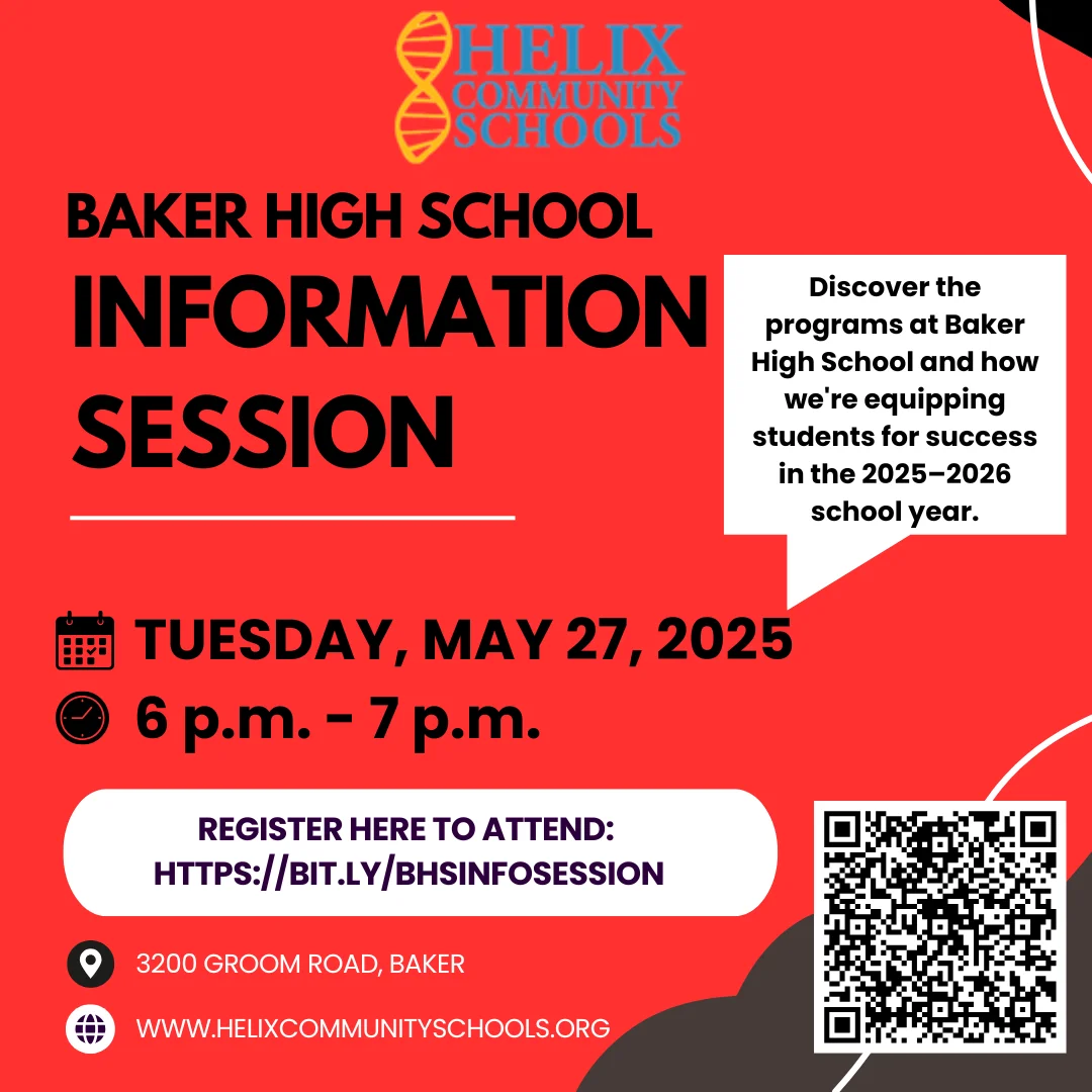 Graphic for the Baker High School Information Session on May 27, 2025